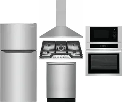 5 Piece Package Includes Refrigerator, Cooktop, Wall Oven, Hood And Dishwasher