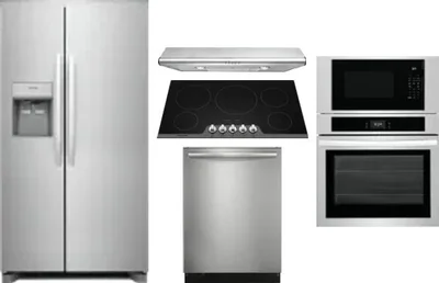 5 Piece Package Includes Refrigerator, Cooktop, Wall Oven, Hood And Dishwasher