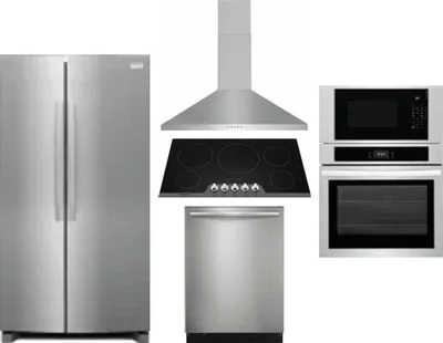 5 Piece Package Includes Refrigerator, Cooktop, Wall Oven, Hood And Dishwasher