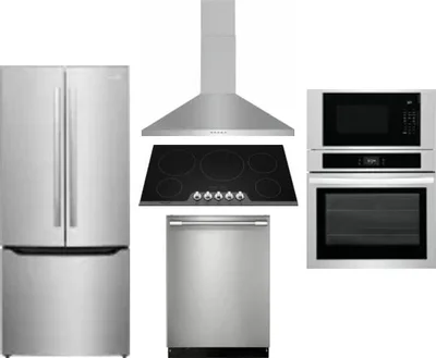 5 Piece Package Includes Refrigerator, Cooktop, Wall Oven, Hood And Dishwasher