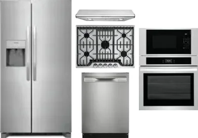 5 Piece Package Includes Refrigerator, Cooktop, Wall Oven, Hood And Dishwasher
