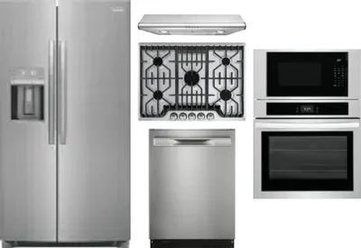 5 Piece Package Includes Refrigerator, Cooktop, Wall Oven, Hood And Dishwasher