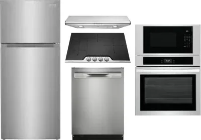 5 Piece Package Includes Refrigerator, Cooktop, Wall Oven, Hood And Dishwasher