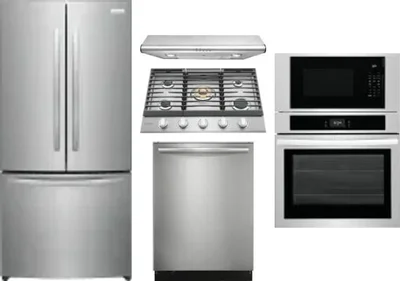 5 Piece Package Includes Refrigerator, Cooktop, Wall Oven, Hood And Dishwasher