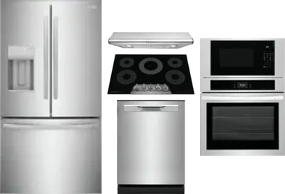 5 Piece Package Includes Refrigerator, Cooktop, Wall Oven, Hood And Dishwasher
