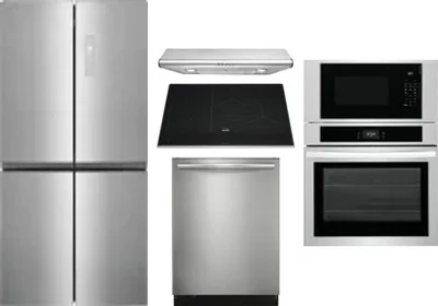 5 Piece Package Includes Refrigerator, Cooktop, Wall Oven, Hood And Dishwasher