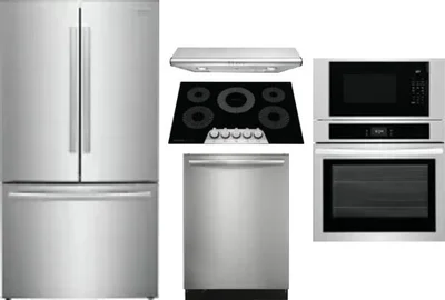 5 Piece Package Includes Refrigerator, Cooktop, Wall Oven, Hood And Dishwasher