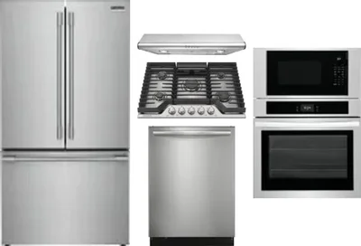 5 Piece Package Includes Refrigerator, Cooktop, Wall Oven, Hood And Dishwasher