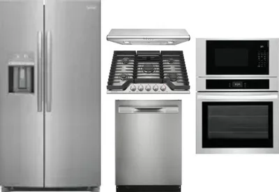 5 Piece Package Includes Refrigerator, Cooktop, Wall Oven, Hood And Dishwasher