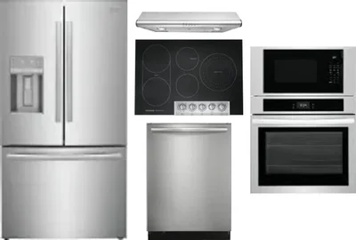 5 Piece Package Includes Refrigerator, Cooktop, Wall Oven, Hood And Dishwasher