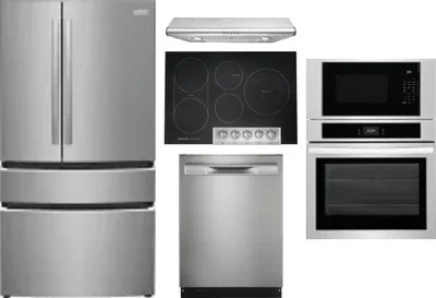 5 Piece Package Includes Refrigerator, Cooktop, Wall Oven, Hood And Dishwasher