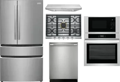 5 Piece Package Includes Refrigerator, Cooktop, Wall Oven, Hood And Dishwasher