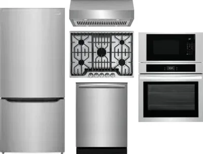 5 Piece Package Includes Refrigerator, Cooktop, Wall Oven, Hood And Dishwasher