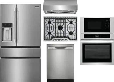 5 Piece Package Includes Refrigerator, Cooktop, Wall Oven, Hood And Dishwasher