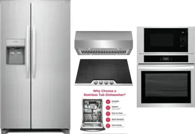 5 Piece Package Includes Refrigerator, Cooktop, Wall Oven, Hood And Dishwasher