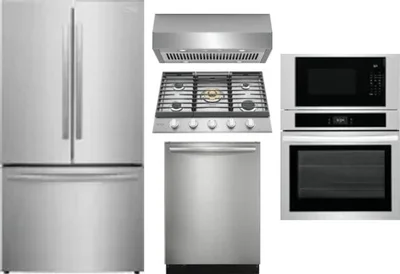 5 Piece Package Includes Refrigerator, Cooktop, Wall Oven, Hood And Dishwasher