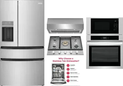 5 Piece Package Includes Refrigerator, Cooktop, Wall Oven, Hood And Dishwasher