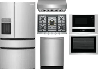 5 Piece Package Includes Refrigerator, Cooktop, Wall Oven, Hood And Dishwasher