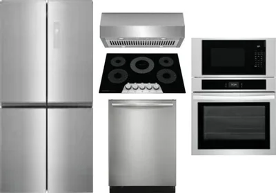 5 Piece Package Includes Refrigerator, Cooktop, Wall Oven, Hood And Dishwasher