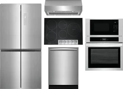 5 Piece Package Includes Refrigerator, Cooktop, Wall Oven, Hood And Dishwasher