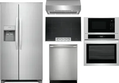 5 Piece Package Includes Refrigerator, Cooktop, Wall Oven, Hood And Dishwasher