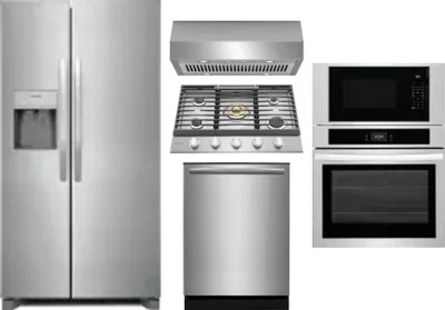 5 Piece Package Includes Refrigerator, Cooktop, Wall Oven, Hood And Dishwasher