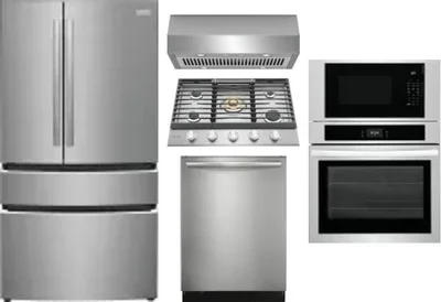 5 Piece Package Includes Refrigerator, Cooktop, Wall Oven, Hood And Dishwasher