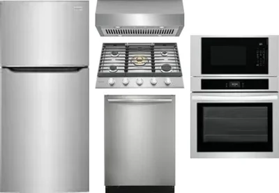 5 Piece Package Includes Refrigerator, Cooktop, Wall Oven, Hood And Dishwasher