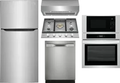 5 Piece Package Includes Refrigerator, Cooktop, Wall Oven, Hood And Dishwasher