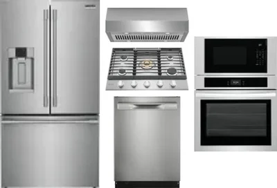 5 Piece Package Includes Refrigerator, Cooktop, Wall Oven, Hood And Dishwasher
