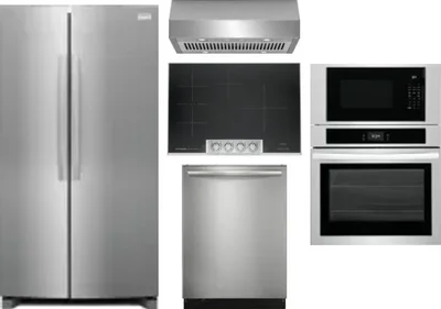 5 Piece Package Includes Refrigerator, Cooktop, Wall Oven, Hood And Dishwasher