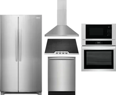 5 Piece Package Includes Refrigerator, Cooktop, Wall Oven, Hood And Dishwasher