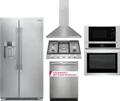 5 Piece Package Includes Refrigerator, Cooktop, Wall Oven, Hood And Dishwasher