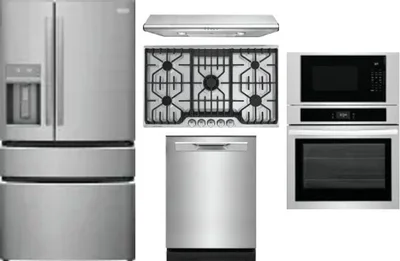 5 Piece Package Includes Refrigerator, Cooktop, Wall Oven, Hood And Dishwasher