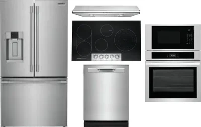 5 Piece Package Includes Refrigerator, Cooktop, Wall Oven, Hood And Dishwasher