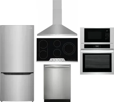 5 Piece Package Includes Refrigerator, Cooktop, Wall Oven, Hood And Dishwasher