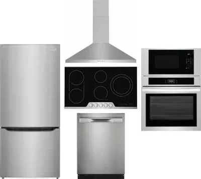 5 Piece Package Includes Refrigerator, Cooktop, Wall Oven, Hood And Dishwasher