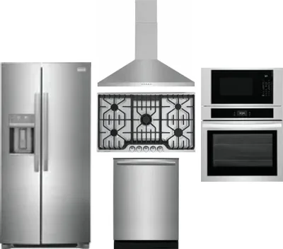 5 Piece Package Includes Refrigerator, Cooktop, Wall Oven, Hood And Dishwasher