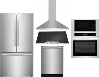 5 Piece Package Includes Refrigerator, Cooktop, Wall Oven, Hood And Dishwasher