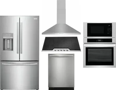 5 Piece Package Includes Refrigerator, Cooktop, Wall Oven, Hood And Dishwasher