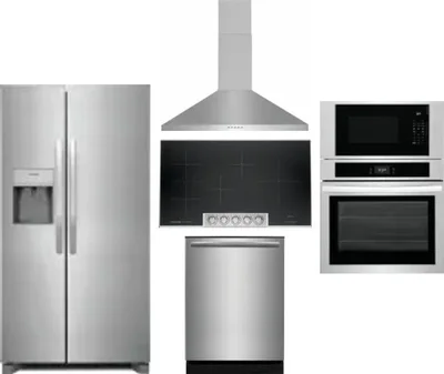 5 Piece Package Includes Refrigerator, Cooktop, Wall Oven, Hood And Dishwasher