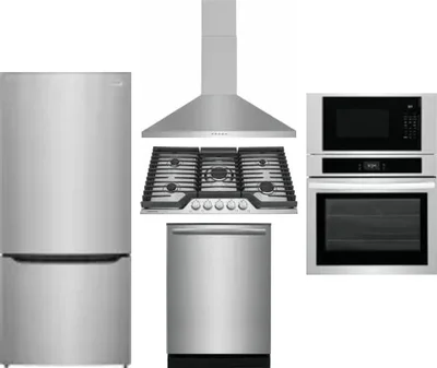 5 Piece Package Includes Refrigerator, Cooktop, Wall Oven, Hood And Dishwasher