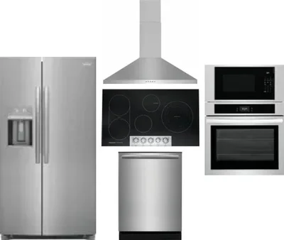 5 Piece Package Includes Refrigerator, Cooktop, Wall Oven, Hood And Dishwasher