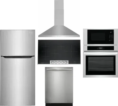 5 Piece Package Includes Refrigerator, Cooktop, Wall Oven, Hood And Dishwasher