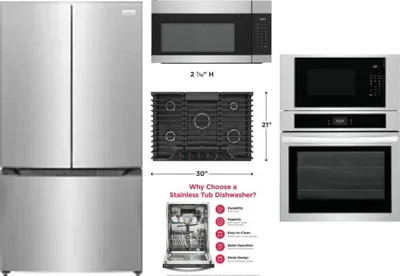 5 Piece Package Includes Refrigerator, Cooktop, Wall Oven, Microwave And Dishwasher