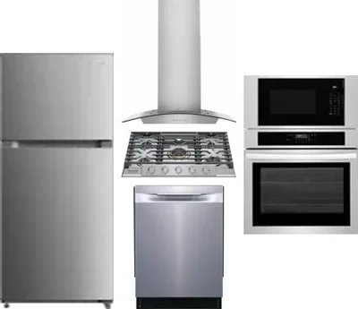 5 Piece Package Includes Refrigerator, Cooktop, Wall Oven, Hood And Dishwasher
