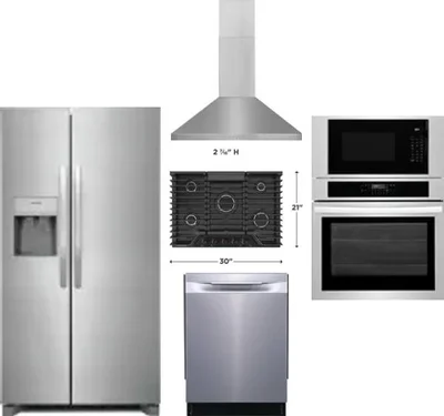 5 Piece Package Includes Refrigerator, Cooktop, Wall Oven, Hood And Dishwasher
