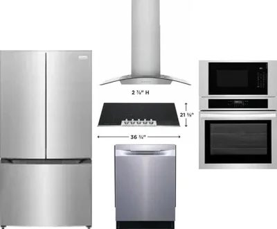 5 Piece Package Includes Refrigerator, Cooktop, Wall Oven, Hood And Dishwasher
