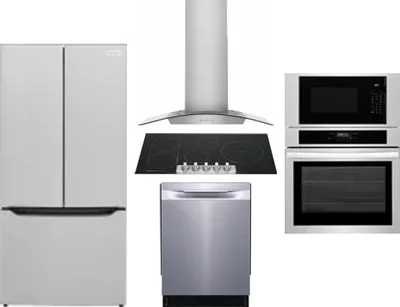 5 Piece Package Includes Refrigerator, Cooktop, Wall Oven, Hood And Dishwasher