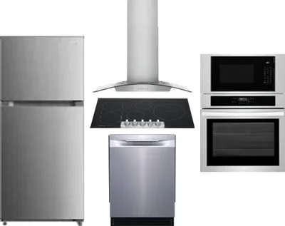 5 Piece Package Includes Refrigerator, Cooktop, Wall Oven, Hood And Dishwasher